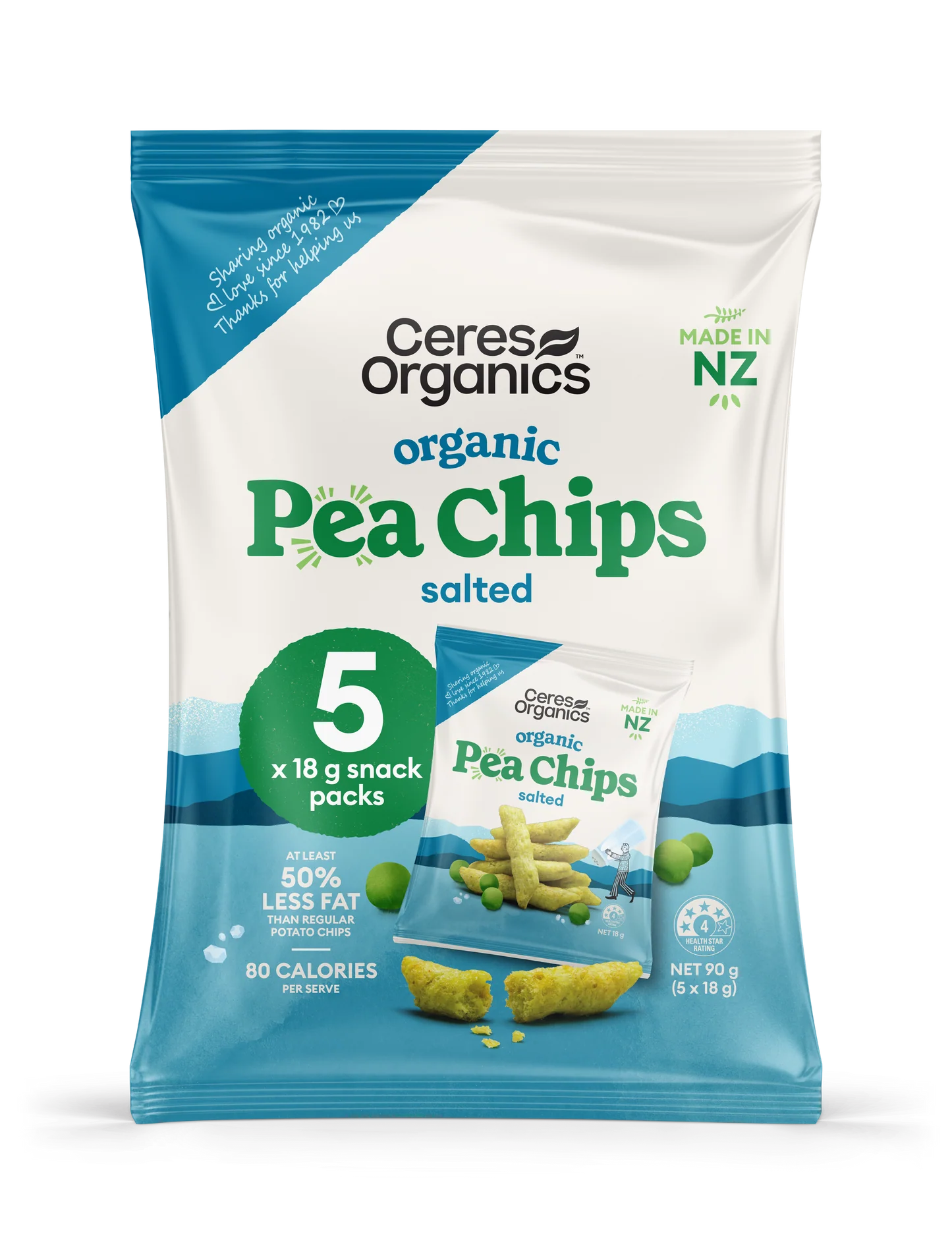 Ceres Organics Organic Pea Chips Multipack, Salted 90g