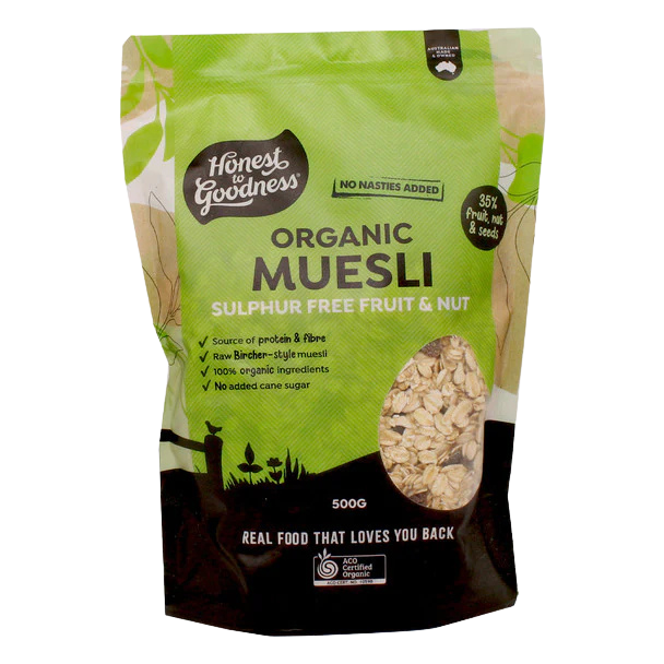 Honest To Goodness Organic Muesli-Sulphur Free Fruit & Nut 500g