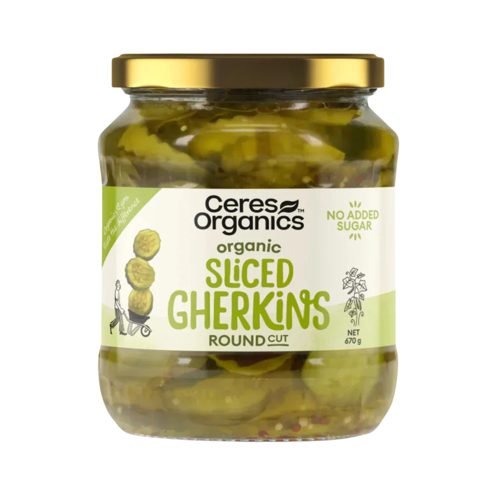 Ceres Organics Sliced Gherkins, round-cut 670g